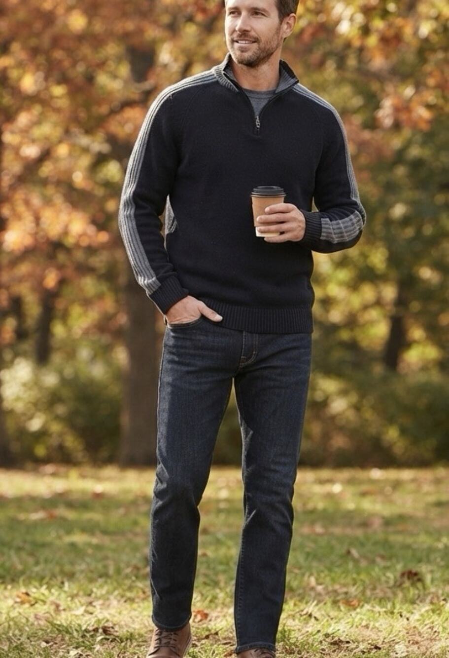 American Rag Cie Sweater Pullover 1/4 Zip Black/Grey Men's XL Gorpcore Capsule